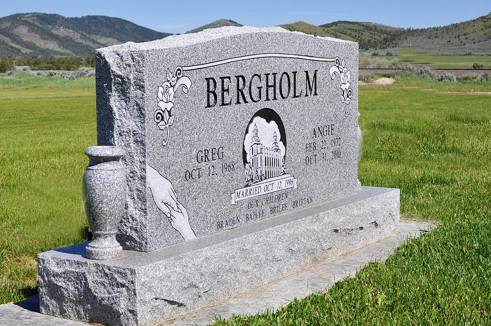 Grey granite companion upright memorial