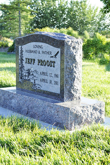 Mahogany upright granite memorial